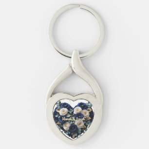 Llavero Llaveero de corazón con monograma floral dorado y