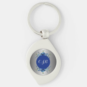 Llavero Llaveero de Elegancia Floral Plata y Azul
