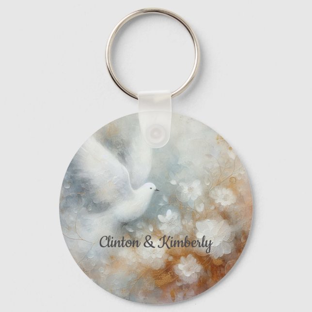 Llavero Llaveero Floral de Paloma de Boda - Personalizable (Anverso)