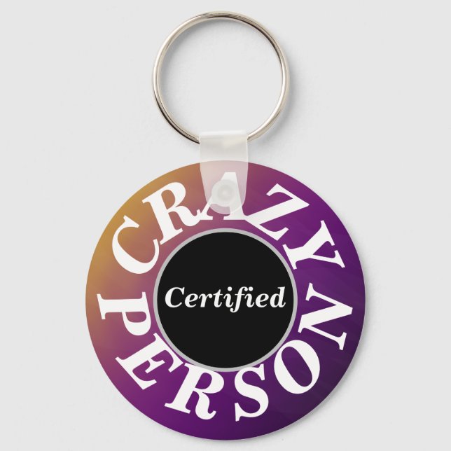 Llavero Llaveiro de Botón de Persona Loca Morado (Anverso)
