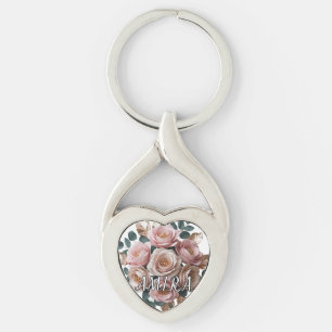 Llavero Llaveiro de Corazón con Monograma Floral en Oro Ro