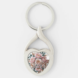 Llavero Llaveiro de Corazón con Monograma Floral en Oro Ro