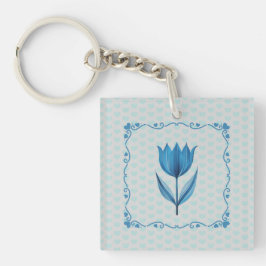 Llavero Llaverero de acrílico con patrón de Tulipán Azul