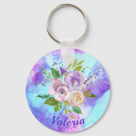 Llavero Llaverero de flores de acuarela moradas encantador