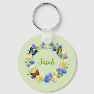 Llavero Llaverero Personalizado de Flores Mariposa Floral
