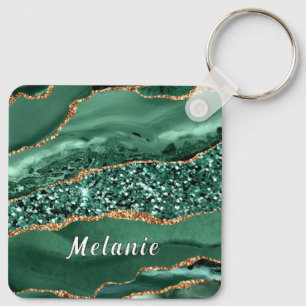 Llavero Llavereros personalizados con brillo dorado verde