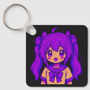 Llavero Llaverito de chica anime de pelo púrpura Kawaii y 