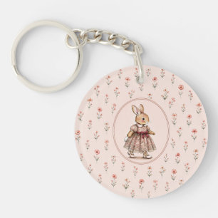 Llavero Llaverito de conejita vintage con conejo floral