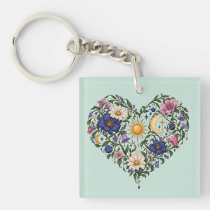 Llavero Llaverito de corazón botánico celestial
