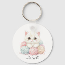 Llaverito de gatito de tejer personalizado