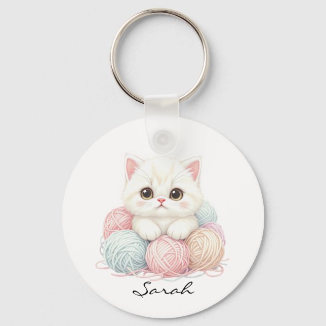 Llavero Llaverito de gatito de tejer personalizado (Anverso)
