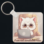 Llavero Llaverito de No Estoy Disponible Ahora - Gato Kawa<br><div class="desc">Llavero de acrílico "No estoy disponible ahora" adorable que presenta a un dulce gato blanco kawaii que usa gafas y se enfoca intensamente en una laptop. Este diseño identificable y humorístico es perfecto para trabajadores remotos, estudiantes, programadores, jugadores y amantes de los gatos que necesitan un recordatorio lindo para respetar...</div>