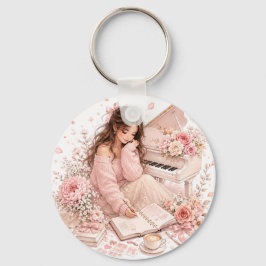 Llavero Llaverito de piano floral rosa editable