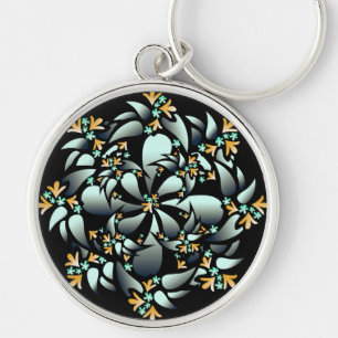 Llavero Llavero, diseño floral lindo, gris de plata,