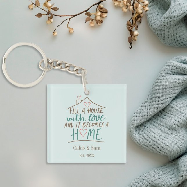 Llavero Lleno de amor Personalizable calentamiento de la c (Filled with Love Housewarming Personalized Keychain)