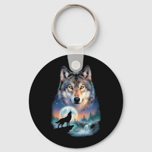Llavero Lobo aullando a la luna debajo de hermoso lobo