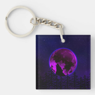 LLAVERO LOBO AULLANDO LUNA MAGENTA