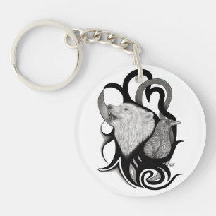 Llavero Lobo blanco con arte tribal de Raven