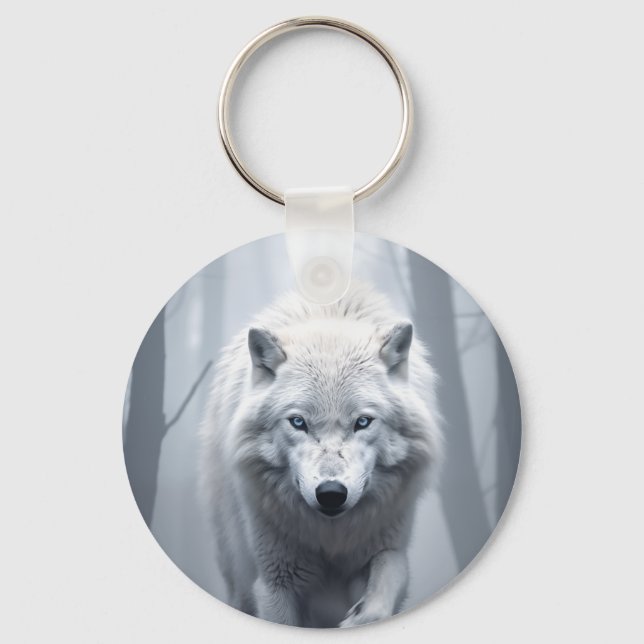 Llavero Lobo blanco en bosque de niebla (Anverso)