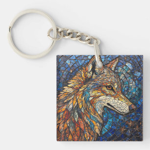 Llavero Lobo con piezas de vidrio coloridas y vibrantes