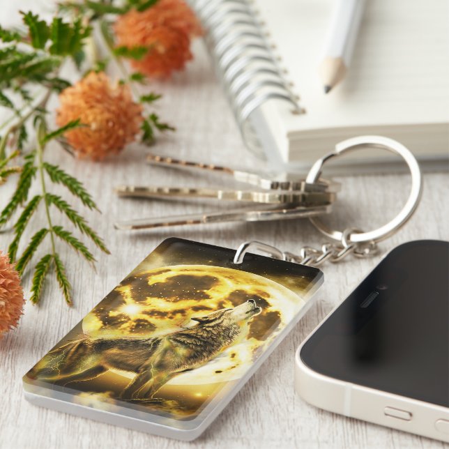 Llavero Lobo dorado (Frente Derecha)