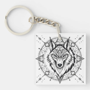 Llavero Lobo en una Mandala Geométrica y Decorativa