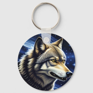 Llavero Lobo Majestuoso Bajo Cielo Estrellado