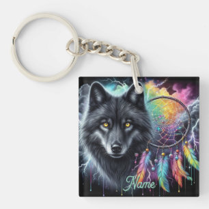 Llavero Lobo Negro con Cazador de Sueños