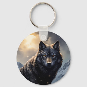 Llavero Lobo negro en montañas nevadas