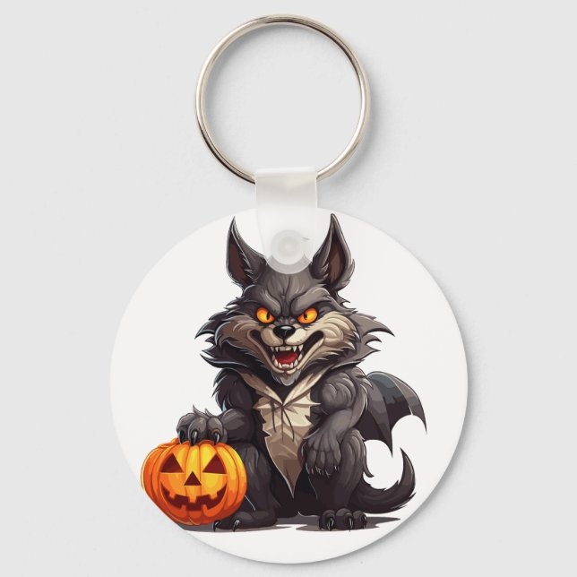 Llavero Lobo personalizado asustado con calabaza de Hallow (Anverso)