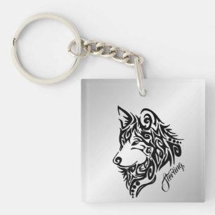 Llavero Lobo tribal negro