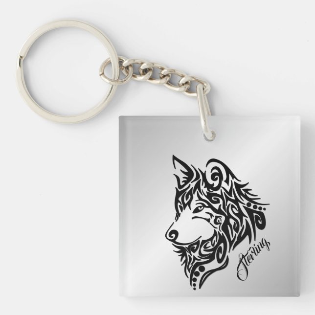 Llavero Lobo tribal negro (Frente)