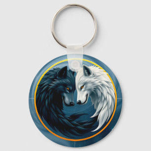 Llavero Lobos blancos y negros que representan Yin y Yang