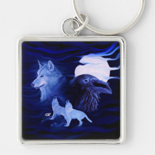 Llavero Lobos y Raven con luna llena
