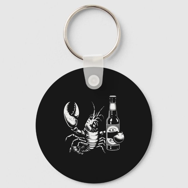 Llavero Lobster Crawfish Holding Beer Bottle Funny Crayfis (Anverso)