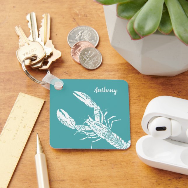 Llavero Lobster verde azulado azul y blanco personalizado (Escritorio )