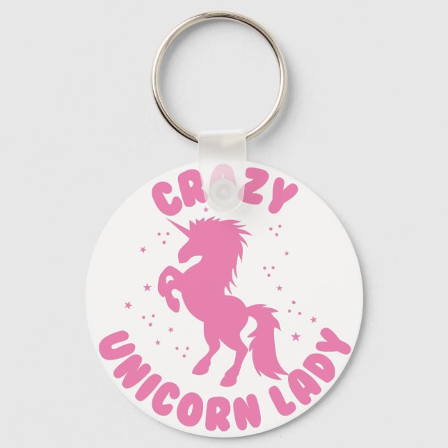 Llavero loca mujer unicornio círculo en rosa (Anverso)