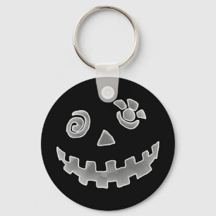 Llavero Loco Jack O Lantern Pumpkin Face Gris Blanco