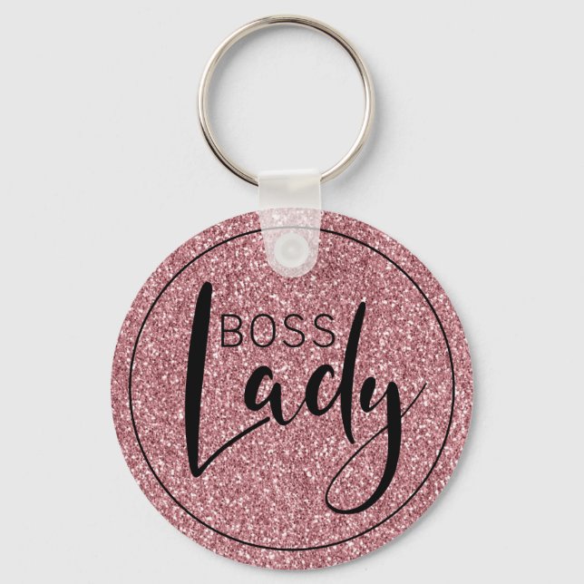 Llavero Logo de Boss Lady Purpurina trendy Girly Pink (Anverso)