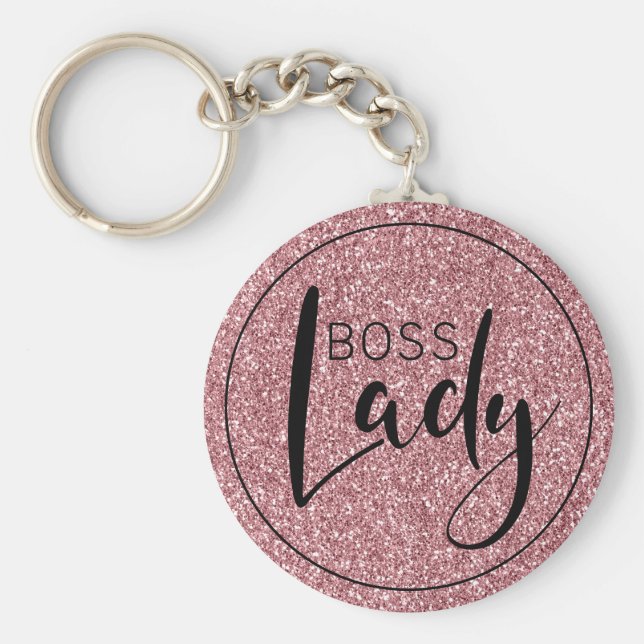 Llavero Logo de Boss Lady Purpurina trendy Girly Pink (Frente)