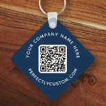 Llavero Logo personalizado de código QR texto doble cara a<br><div class="desc">Cadena de teclas de doble cara con el logotipo de su personalizado,  código QR y texto personalizado en un fondo de color azul oscuro o personalizado. Cambiar fuentes y colores de fuente,  mover y cambiar el tamaño de los elementos con la herramienta de diseño.</div>
