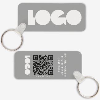 Llavero Logotipo comercial gris y código QR, horizontal de
