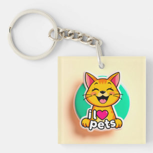 Llavero Logotipo de gato de dibujos animados lindo con tex