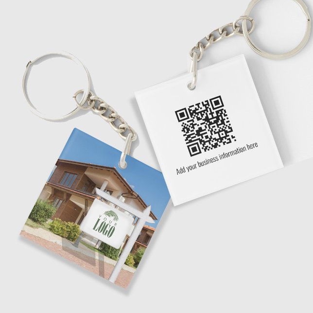 Llavero Logotipo de Personalizado fotográfico con logotipo (Real Estate Custom QR Code key chain. )
