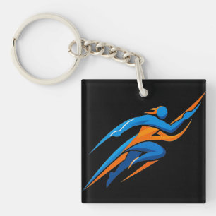Llavero Logotipo dinámico de corredor azul naranja velocid