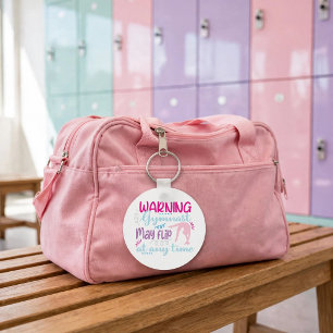 Llavero Logotipo divertido gimnasta niña rosa azul podría