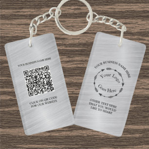 Llavero Logotipo Metalizado cepillado plateado y código QR