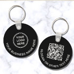 Llavero Logotipo moderno Código QR Negro promocional<br><div class="desc">Moderna cadena de claves promocionales para su empresa u organización. Añade tu logotipo y código QR y una línea de texto personalizado en cada lado,  como el nombre de tu empresa,  el lema,  gracias,  etc.,  en una tipografía blanca simple.</div>