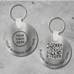 Llavero Logotipo moderno Código QR Plata promocional<br><div class="desc">Cadena de claves promocional moderna y sencilla para su empresa u organización con un fondo metálico de color plateado. Añade tu logotipo y código QR y una línea de texto personalizado en cada lado,  como el nombre de tu empresa,  el lema,  gracias,  etc.</div>