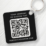 Llavero logotipo personalizado, código QR y texto de doble<br><div class="desc">Cadena de teclas de doble cara con el logotipo de su personalizado,  código QR y texto personalizado en un fondo de color negro o personalizado. Cambiar fuentes y colores de fuente,  mover y cambiar el tamaño de los elementos con la herramienta de diseño.</div>